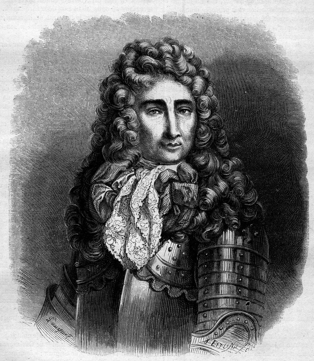 フランス軍のカティナ（Nicolas de Catinat de La Fauconnerie）（1637-1712）のマリシャールの肖像。ヒレの後の1868年のエングレーヴィング。 作： フランス語学校