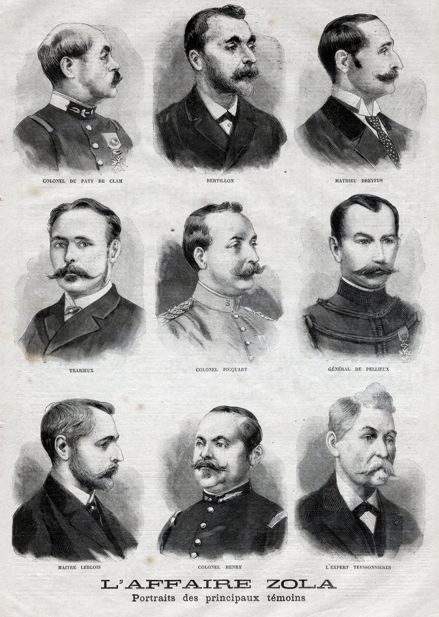 ドレフュス・ゾラ事件の主な証人の肖像画（『Le Petit Journal』2月27日付 作： フランス語学校