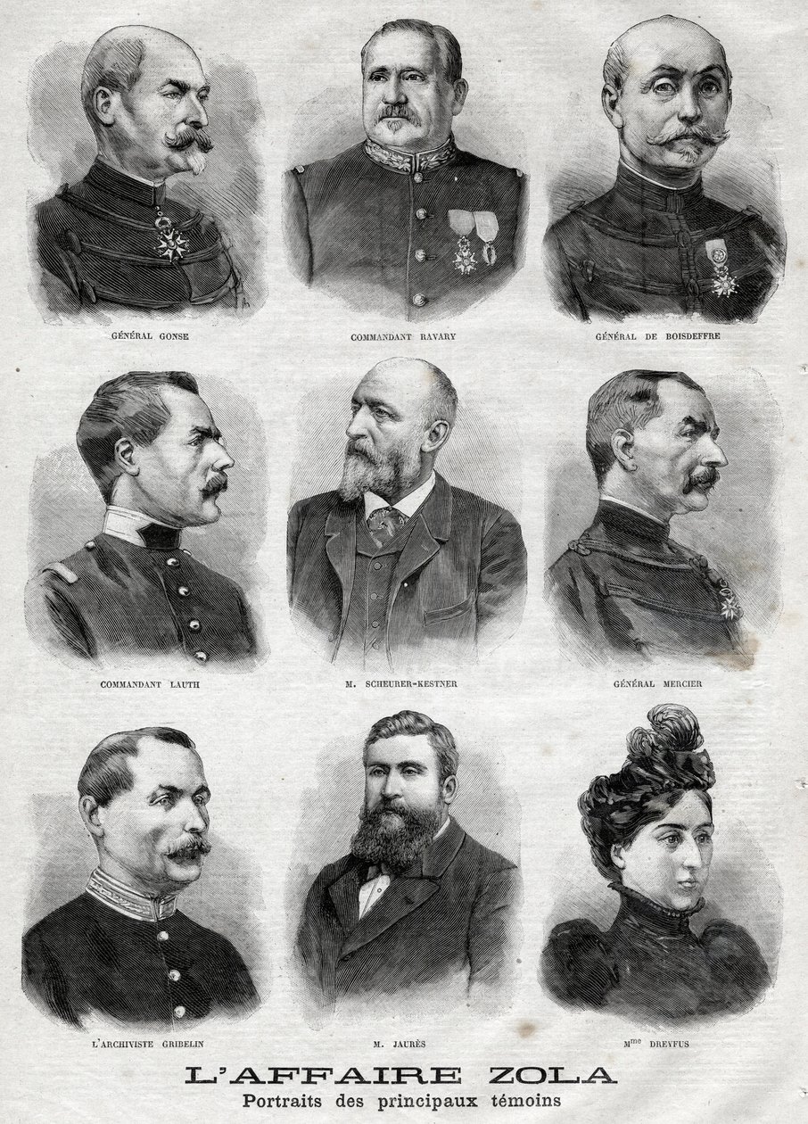 ドレフュス・ゾラ事件の主な証人の肖像画（『Le Petit Journal』2月27日付 作： フランス語学校