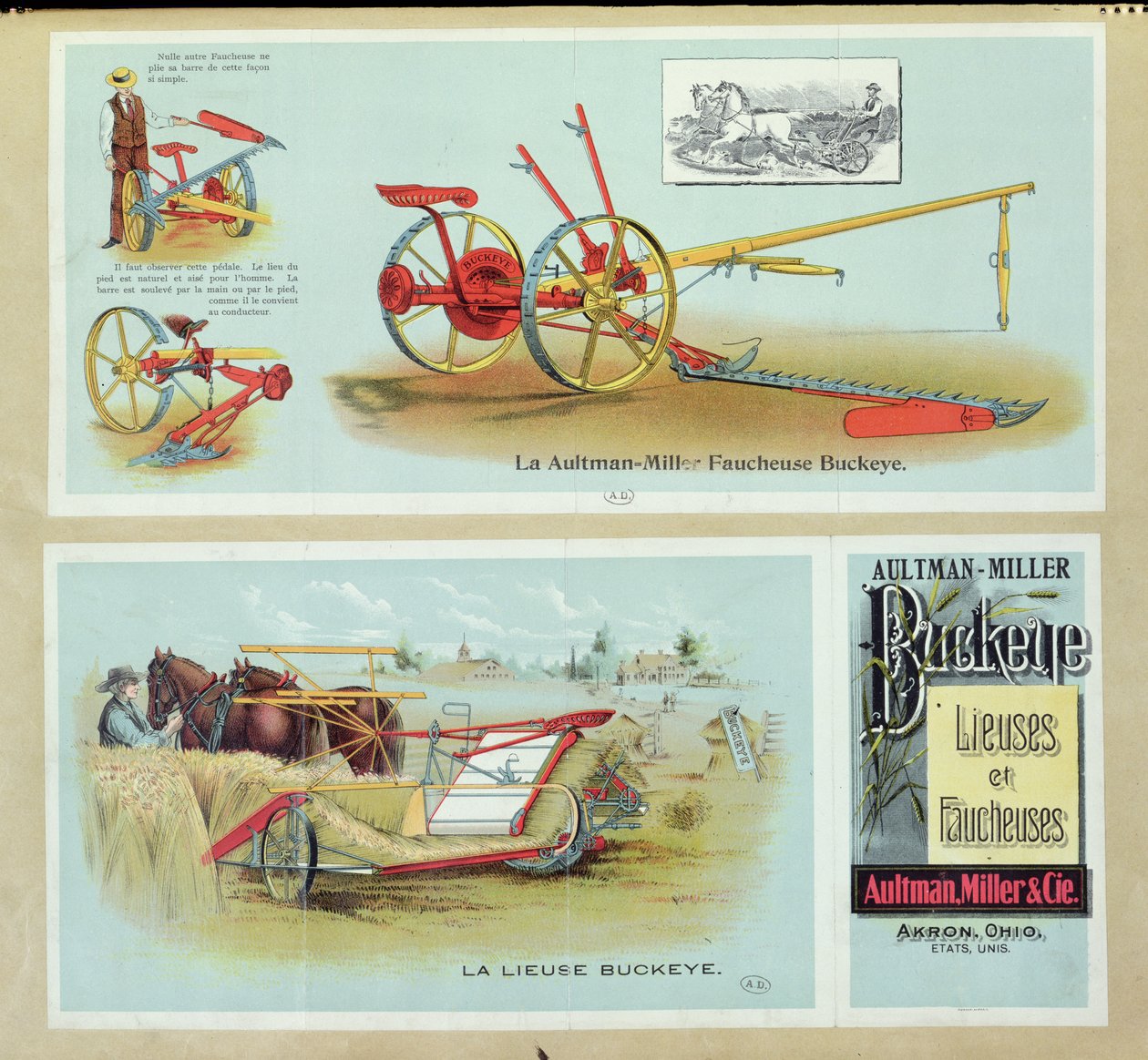 19世紀末のAultman-Miller Buckeye Binders and Reapersのポスター広告 作： フランス語学校