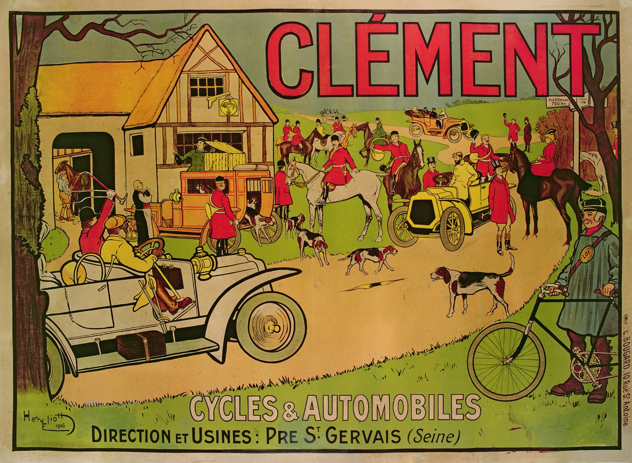 ポスター広告の自転車と自動車クレメント、プレサンジェルヴェ、1906 作： フランス語学校