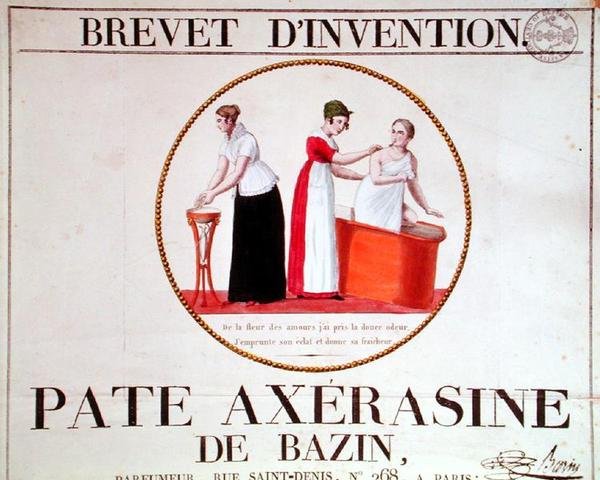 Pate Axerasine de Bazin」の広告ポスター 19世紀初頭（カラーエングレービング） 作： フランス語学校