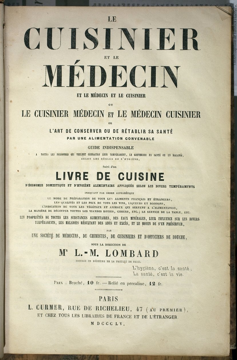 書籍「Le cuisinier et le medecin, l
