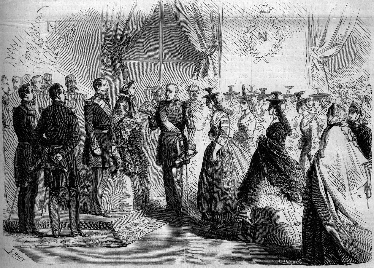 ナポレオン3世(1808-1873)とウージェニー王女(1826-1920)に贈られた、カントリー・コスチュームの12人のマコネー。マコン、ソーヌ、ロワール (71) 作： フランス語学校