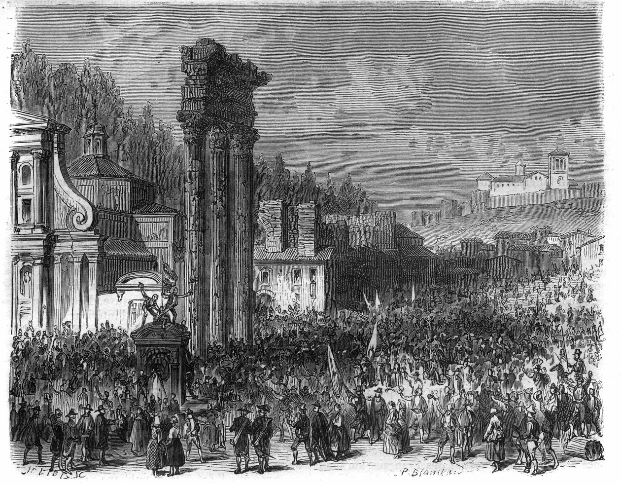 1798年のローマ共和国の宣布布。(Proclamation della repubblica romana nel 1878) モーリス・ラシャトレ著「Histoire des Papes-King-Queen-and-Empereurs a travers les centuries」に掲載されている図版。 作： フランス語学校