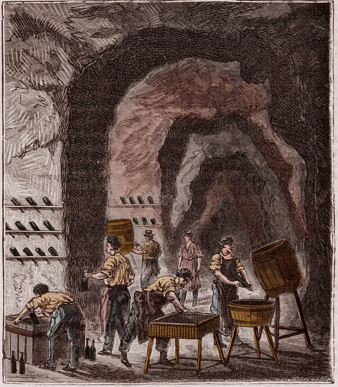 シャンパンの製造 - Fabrication du Champagne - Alexis Clercの「Sciences made available to everyone - physics and chemistry」に掲載された版画 - 19世紀末 - 個人蔵 作： フランス語学校