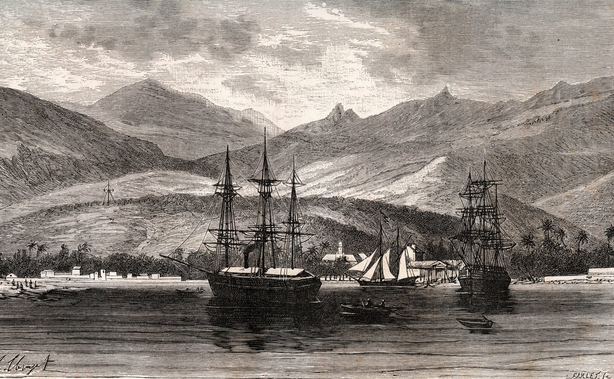 Rade de Taiti - Tahiti - V.A. Malt-Brownの "La France illustree: geographie, histoire, administration statistique "に掲載された彫刻。1884 作： フランス語学校