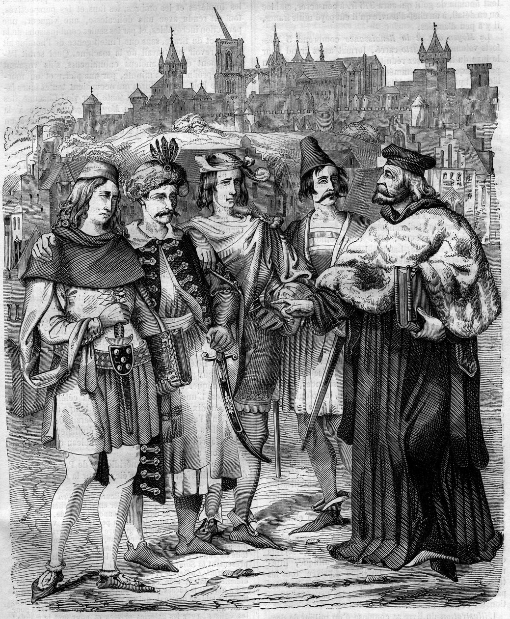 17世紀のプラハ大学の学長と様々な国の学生たち。1852年に描かれたもの。 作： フランス語学校