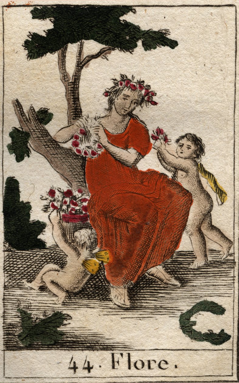 花の女神、フローラ（Flora）の表現。花と春の季節の女神フローラ）1803年ピエール・ブランシャールの「青年の神話」より。 作： フランス語学校