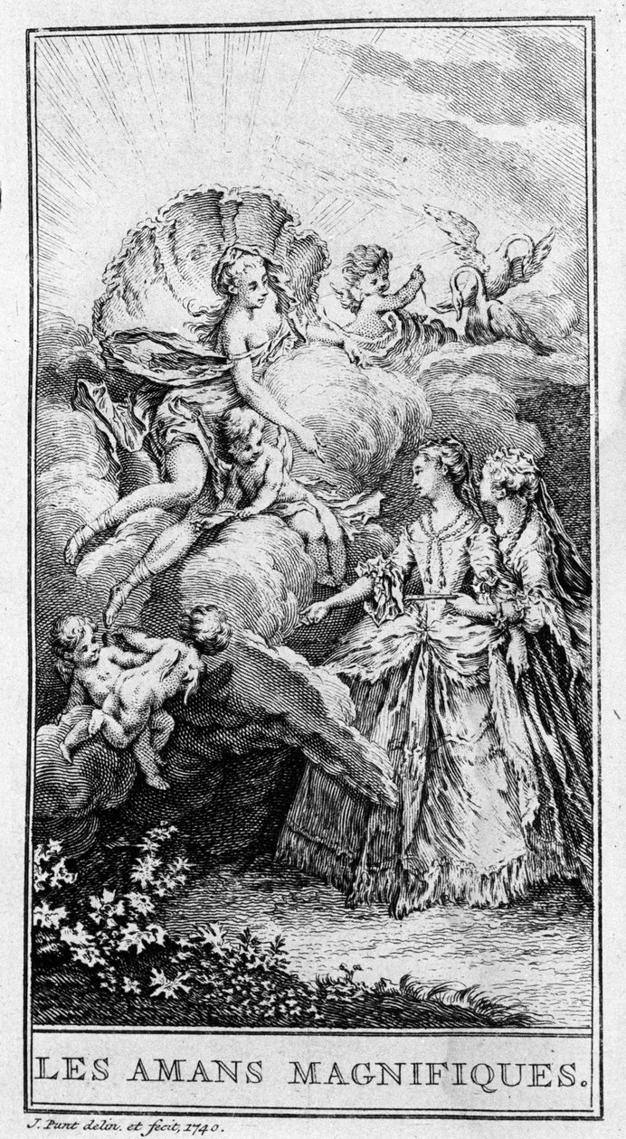 Jean Baptiste Poquelin dit Moliere (1622-1673) の作品「Les lovers magnificients」（1670年）の一場面を表現したもの。1740年のエングレーヴィング。 作： フランス語学校