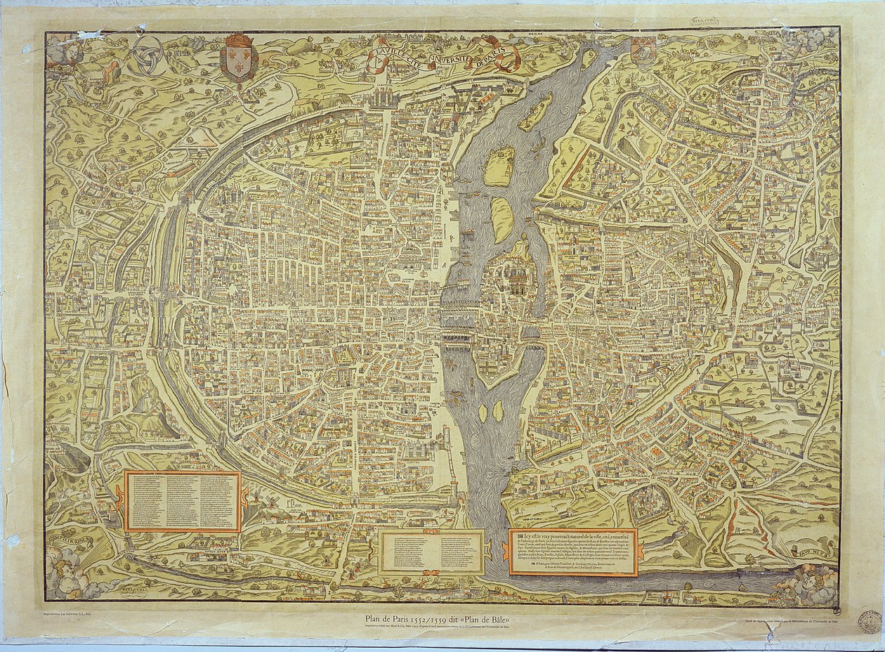 もともと1552-59に作成されたパリのバーゼル地図の複製 作： フランス語学校