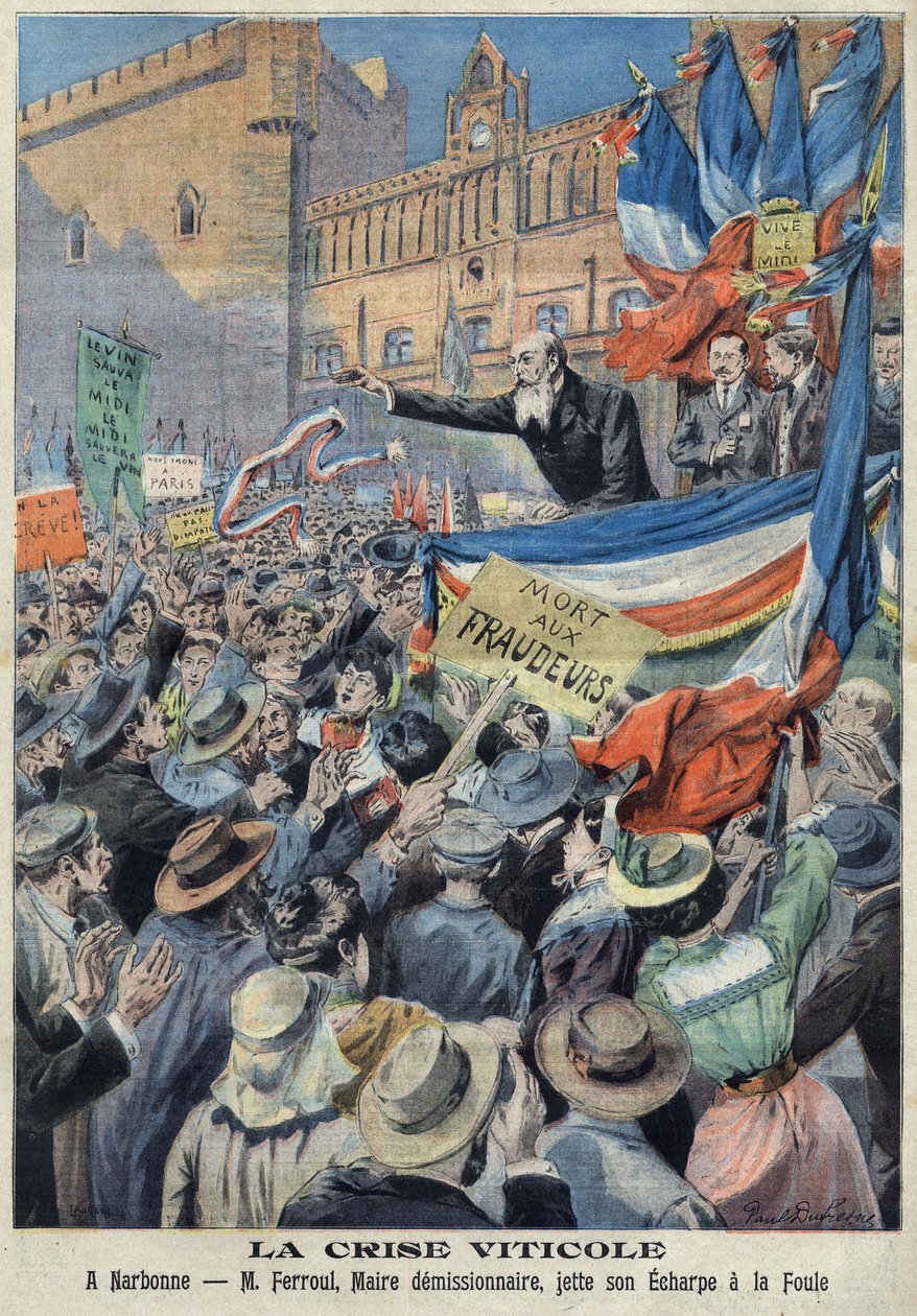 1907年、南フランスのブドウ畑の反乱（印刷物） 作： フランス語学校