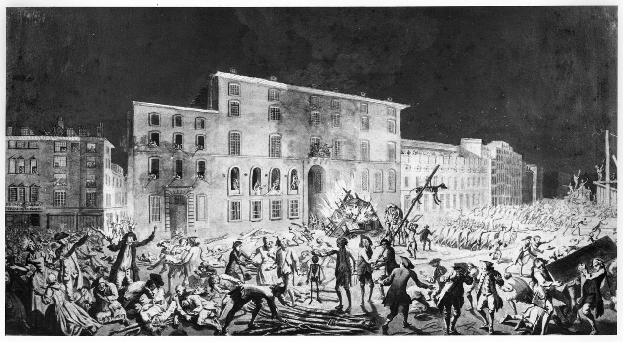 リヨンでの暴動、1768年11月27日（紙にインク＆ウォッシュ） 作： フランス語学校