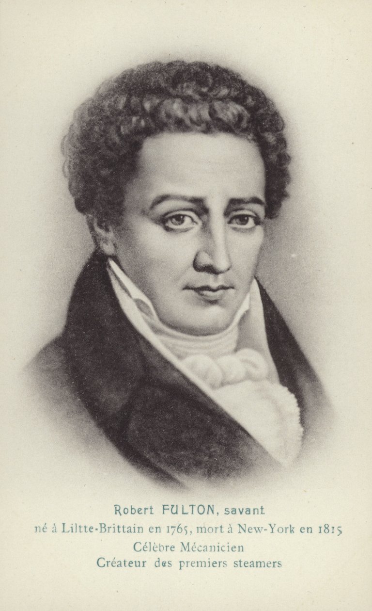 ロバート・フルトン（1765～1815）、アメリカの技師、発明家、蒸気船の開拓者（リトグラフ） 作： フランス語学校