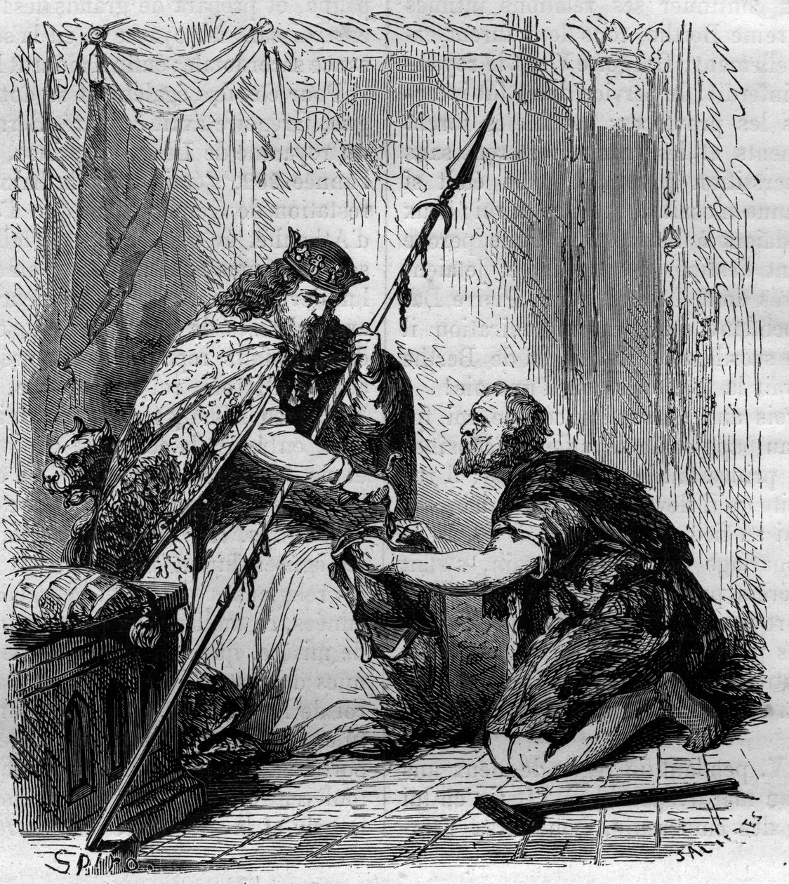 アルモネを配るフランス王ロベール2世（972～1031年）。モーリス・ラシャトレ著「Histoire des Papes-Rois-Queen and Empereurs a travers les centuries」に掲載されている図版。 作： フランス語学校