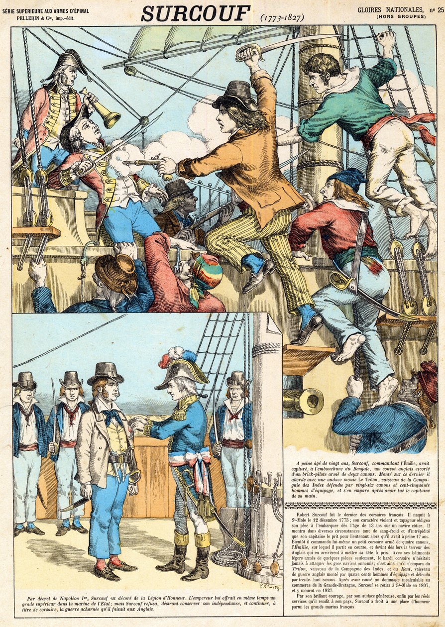 Robert Surcouf (1773-1827) French sailor and corsair, here at boarding of english boat "Triton" in 1796, engraving - Robert Surcouf (1773-1827) French sailor and privateer, ici a l