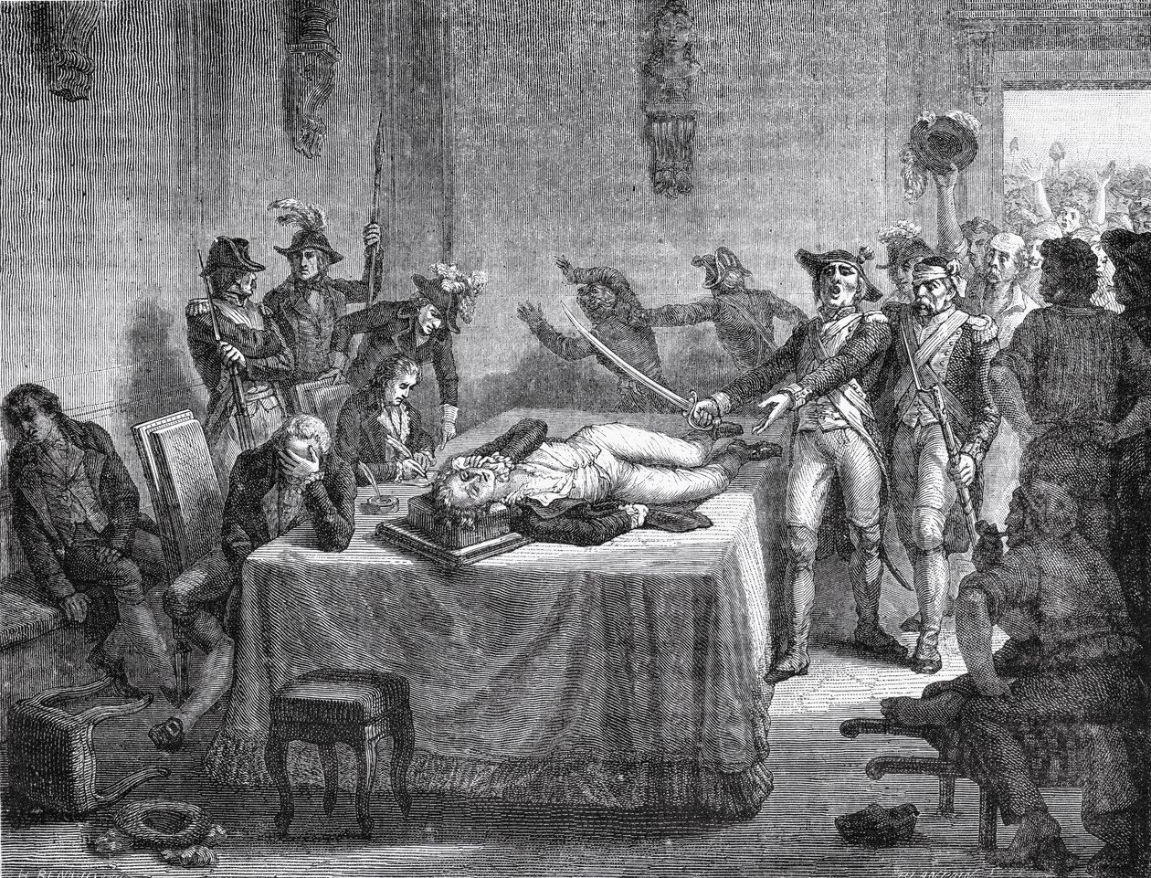 ロベスピエールは、1794年にジョーで自分自身を撃った実行を待っています 作： フランス語学校