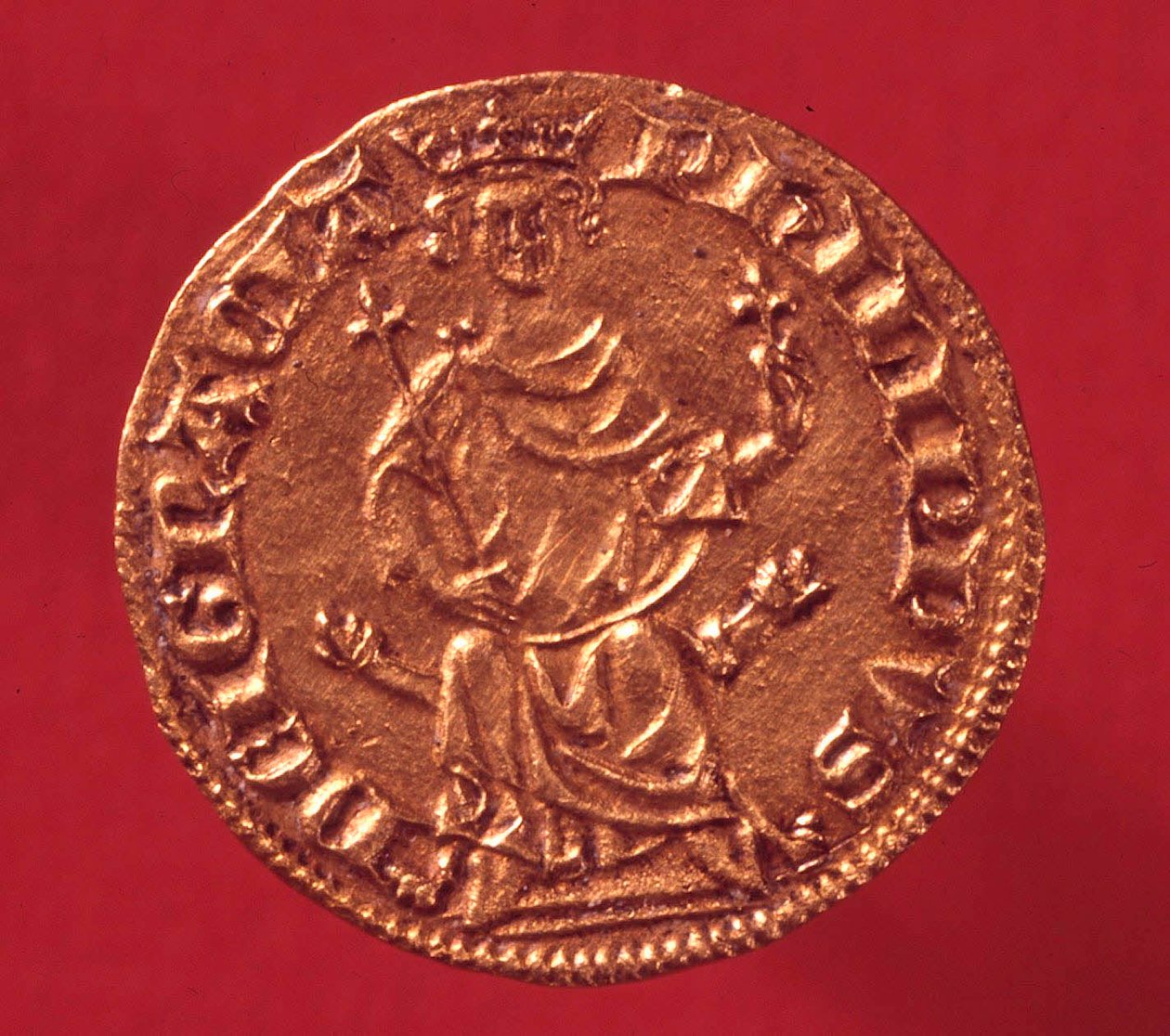 フィリップ4世・ル・ベル（1268-1314）のロイヤルゴールドエキュ。1290.パリ、モネエ美術館 作： フランス語学校