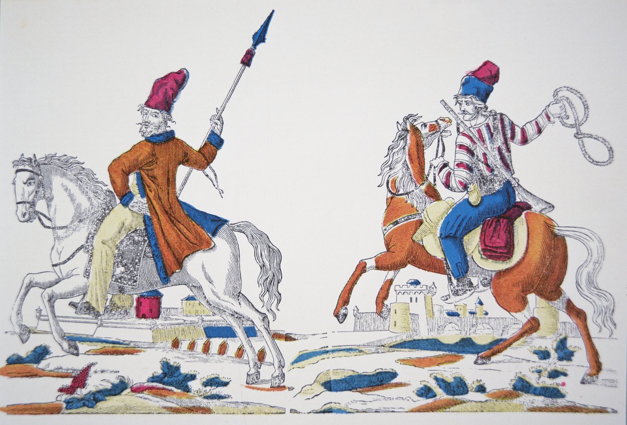 1812年のナポレオン侵攻時のロシアン・コサック（カラーリトグラフ 作： フランス語学校