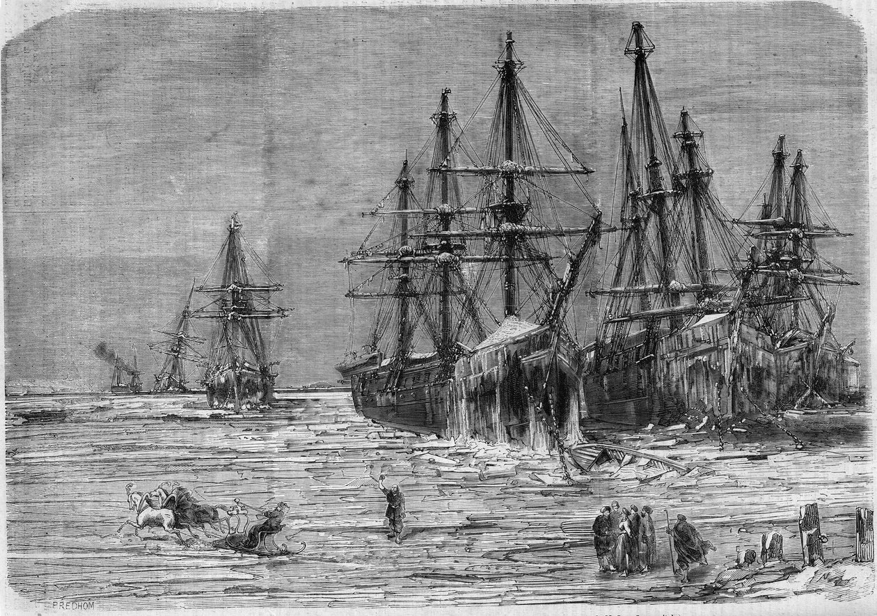 黒海のドニエプル川河口で氷に閉ざされたロシア船 作： フランス語学校