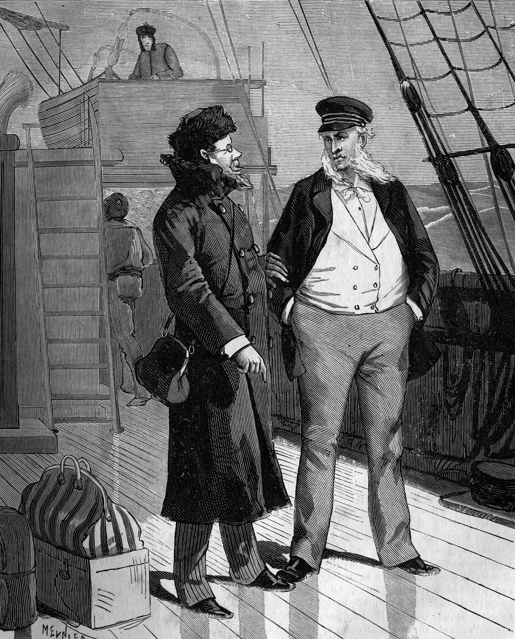 サミュエル・フィンリー・ブリース・モース（1791-1872）は、アメリカの画家であり物理学者でもあるが、帰国後に船長と電気電信のアイデアについて話している。 作： フランス語学校