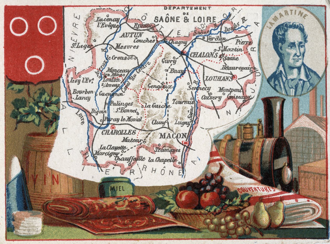 ソーヌ・エ・ロワール（Saone-et-Loire、71）、フランス・ブルゴーニュ地方。アルフォンス・ド・ラマルティーヌの肖像（Alphonse Marie Louis de Prat de Lamartine 作： フランス語学校