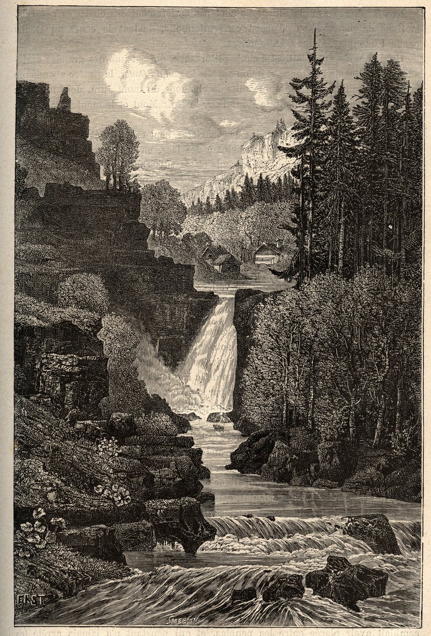 Saut du Doubs (chute cascade) Franche-Comte - engraving in "PATRIE" - DESCRIPTION PECTURESSE DE LA FRANCE EN 6 VOLUES BY LUCIEN HUARD - 19世紀末 作： フランス語学校