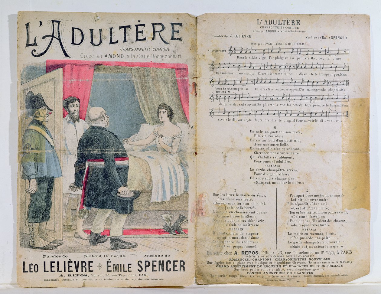 LAdultereのスコアシート、L。Lelievreの言葉とE. Spencerの音楽のコミックソング 作： フランス語学校
