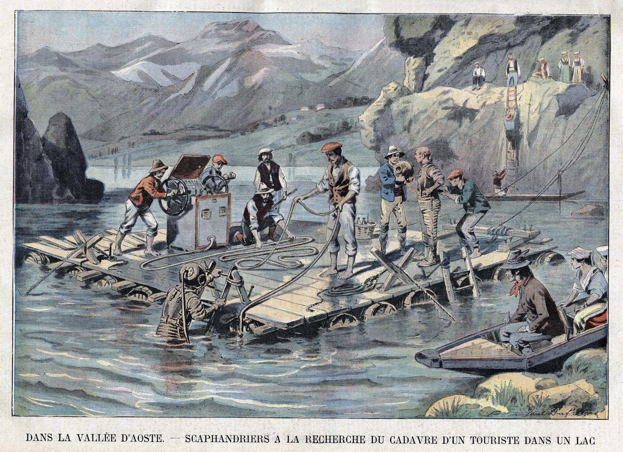 Vallee d "Aostaの湖で溺死した観光客の遺体をscaphandlerで検索する 作： フランス語学校