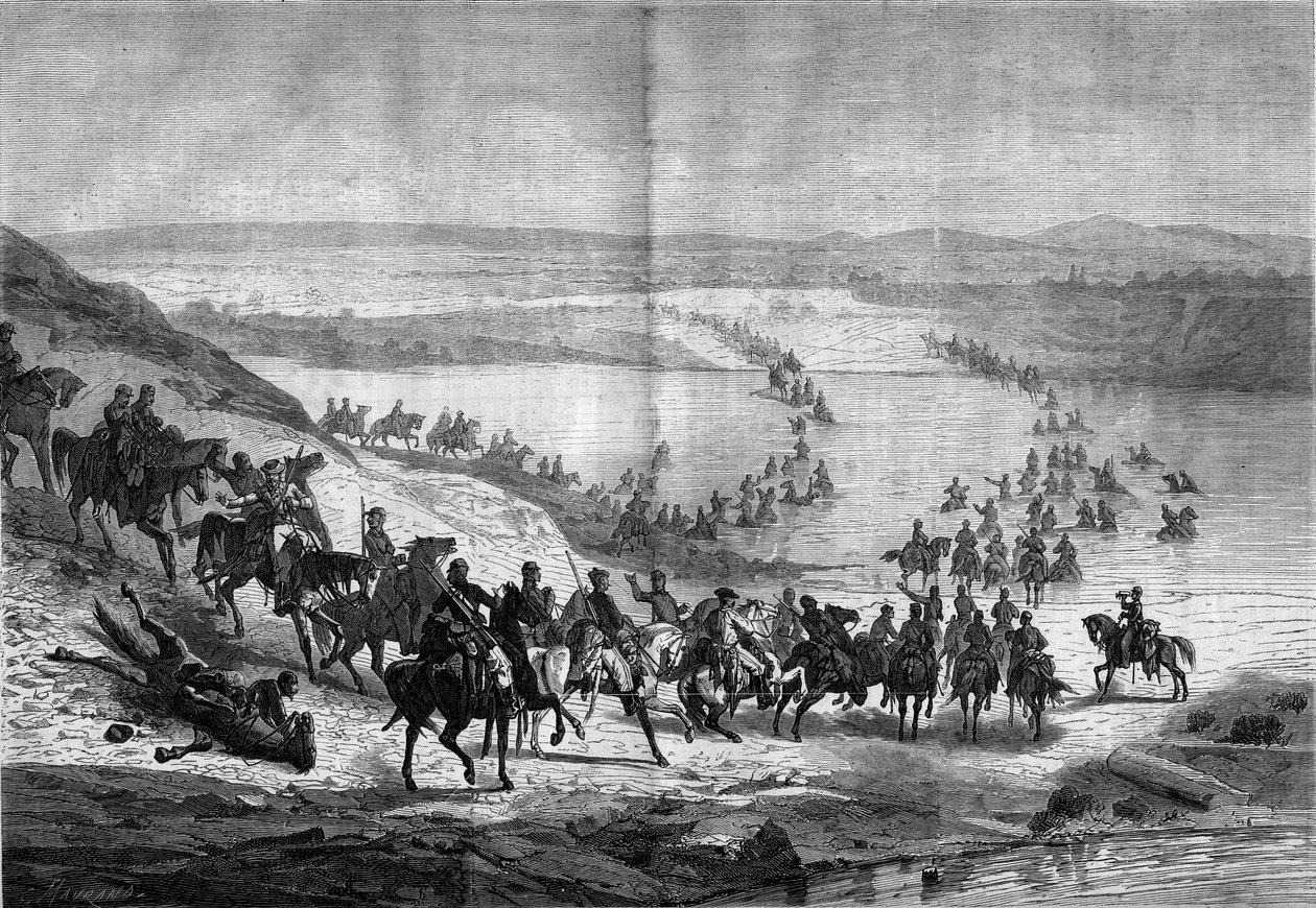 分離独立戦争（1861-1865）またはアメリカ南北戦争：スチュアート将軍の南部騎兵隊によるポトマック横断。11月22日付「Le Monde Illustré」No.293に掲載された図版 作： フランス語学校