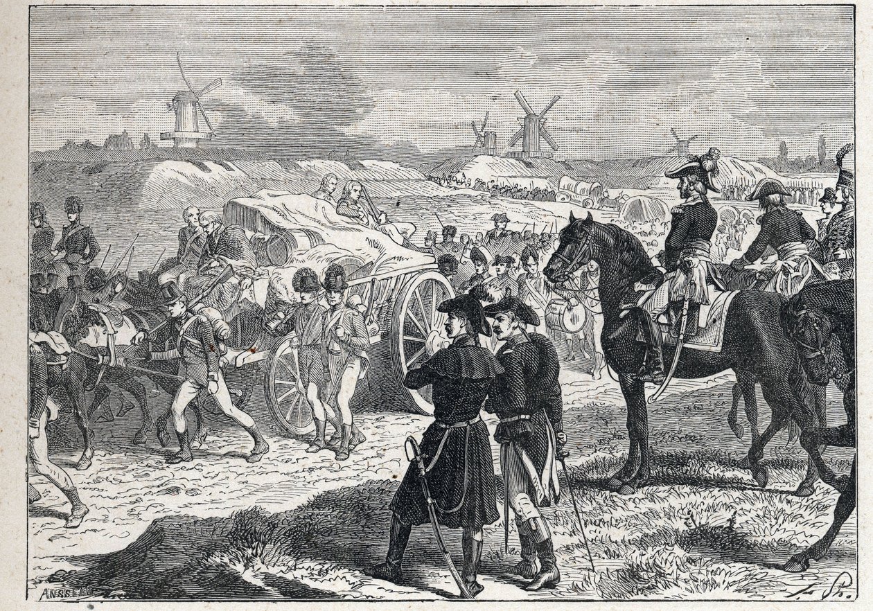 第二次連合：1799年10月、オランダでマレシャル・ブリュンが指揮するフランス軍がヨーク公のイングランド軍に勝利した。 作： フランス語学校