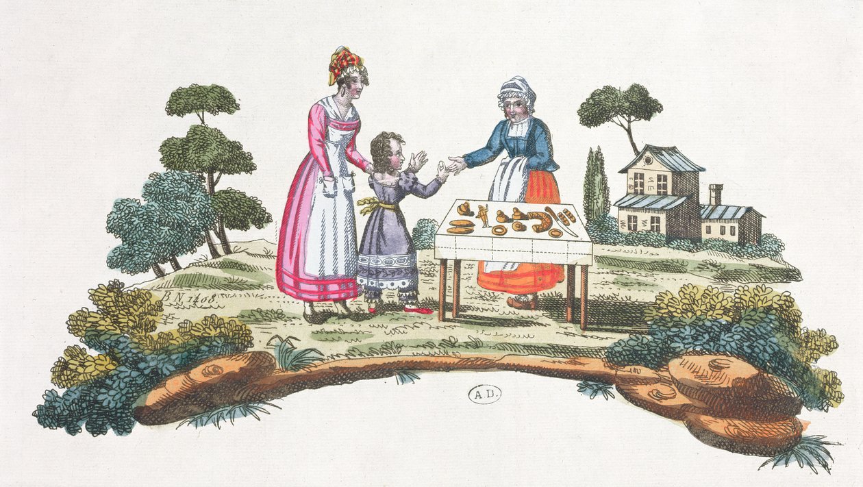 苦痛の叙事詩の売り手、ファンのためのデザイン、c.1820-30 作： フランス語学校