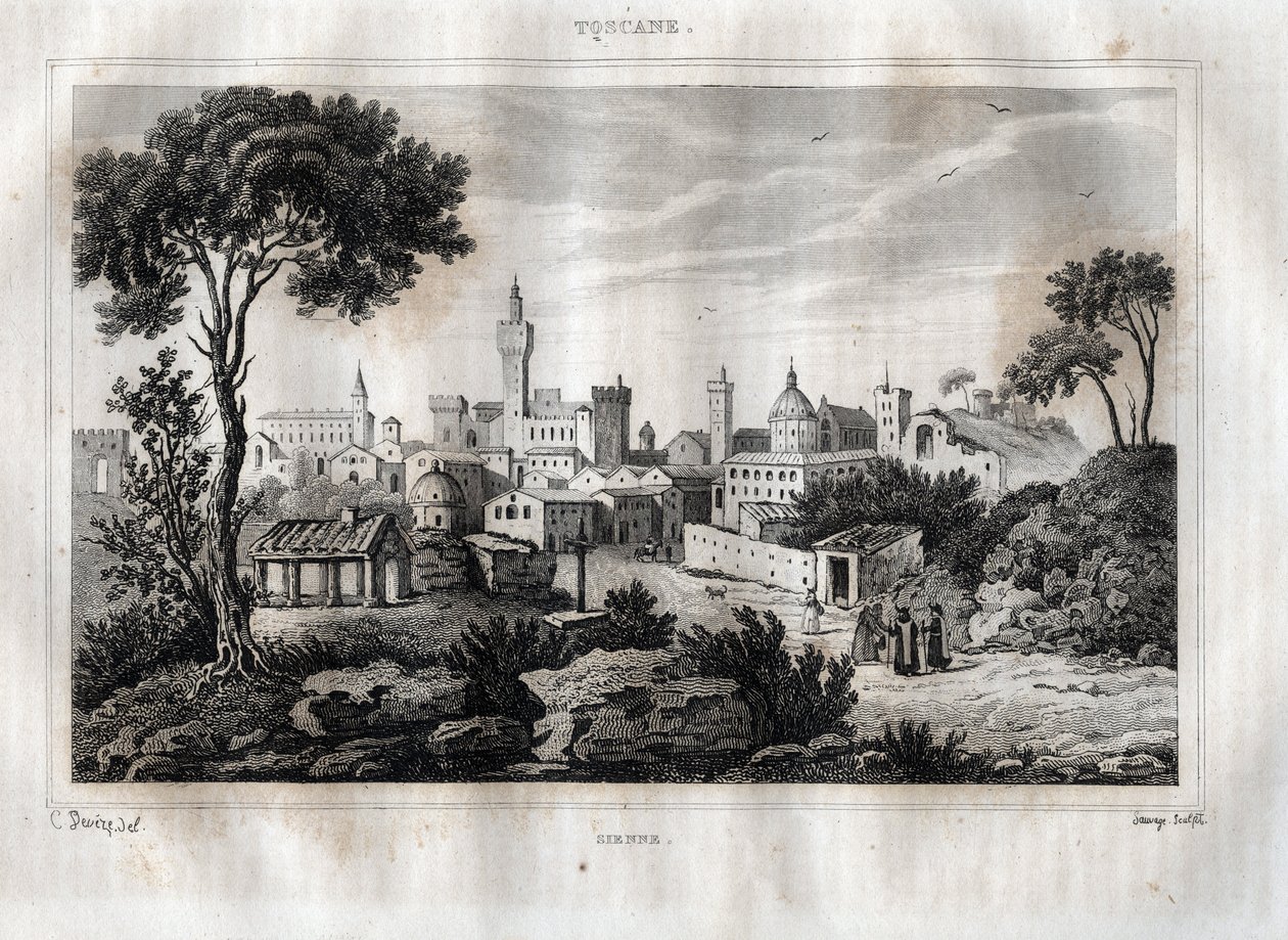 シエナ - Siena - Toscana - Tuscany - M. de Norvins, Ch. Nodier 1834-1836による「Picturesque Italy」からのエングレーヴィング。 作： フランス語学校