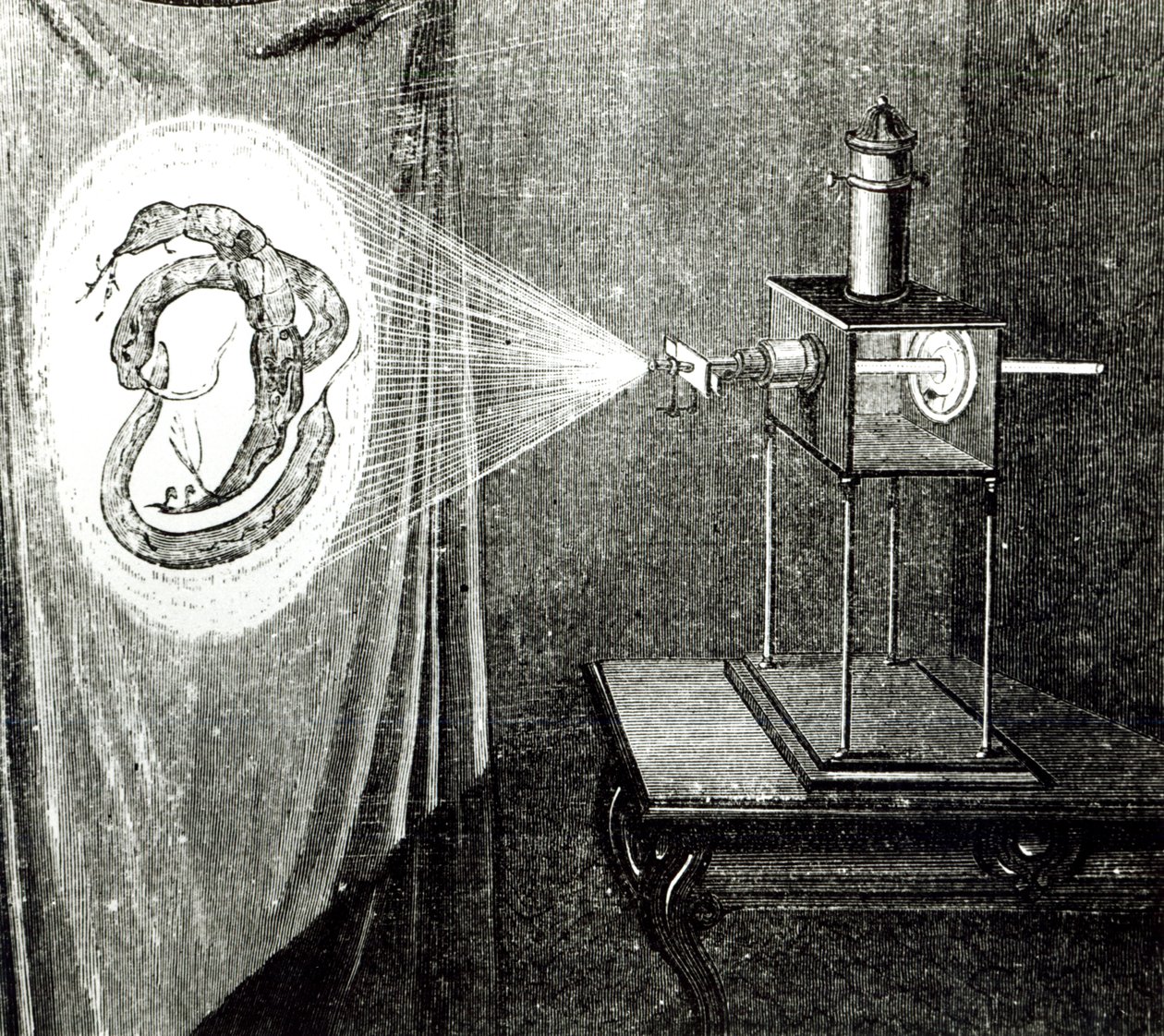 Les Grandes Inventions Anciennes et ModernesのLouis Figuier（1819-94）による太陽顕微鏡、パリ、1861 作： フランス語学校