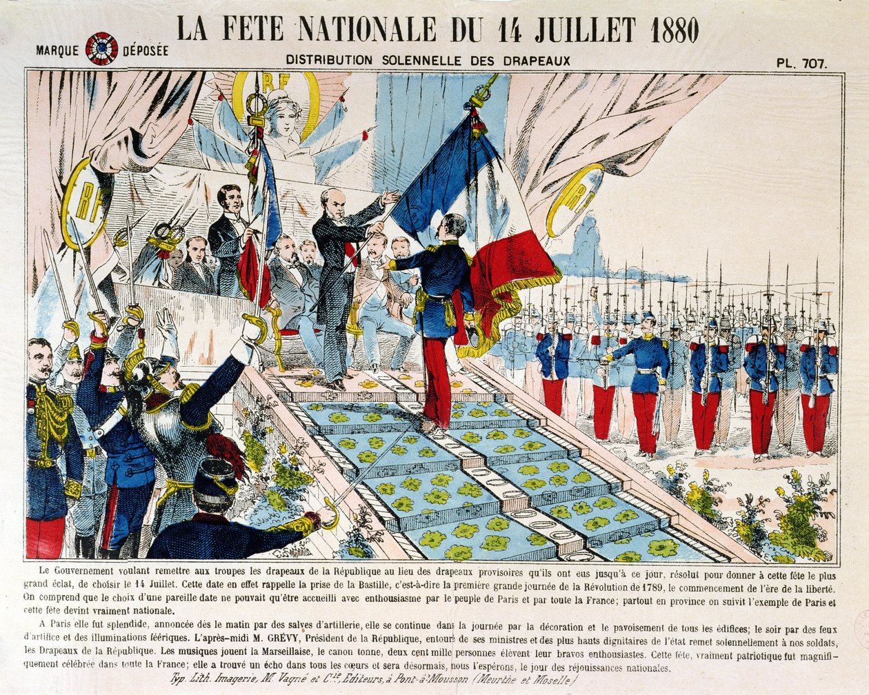 ジュールグレビー大統領（1807-91）によるロンシャンでの厳粛な旗の配布、1880年7月14日、1880年 作： フランス語学校