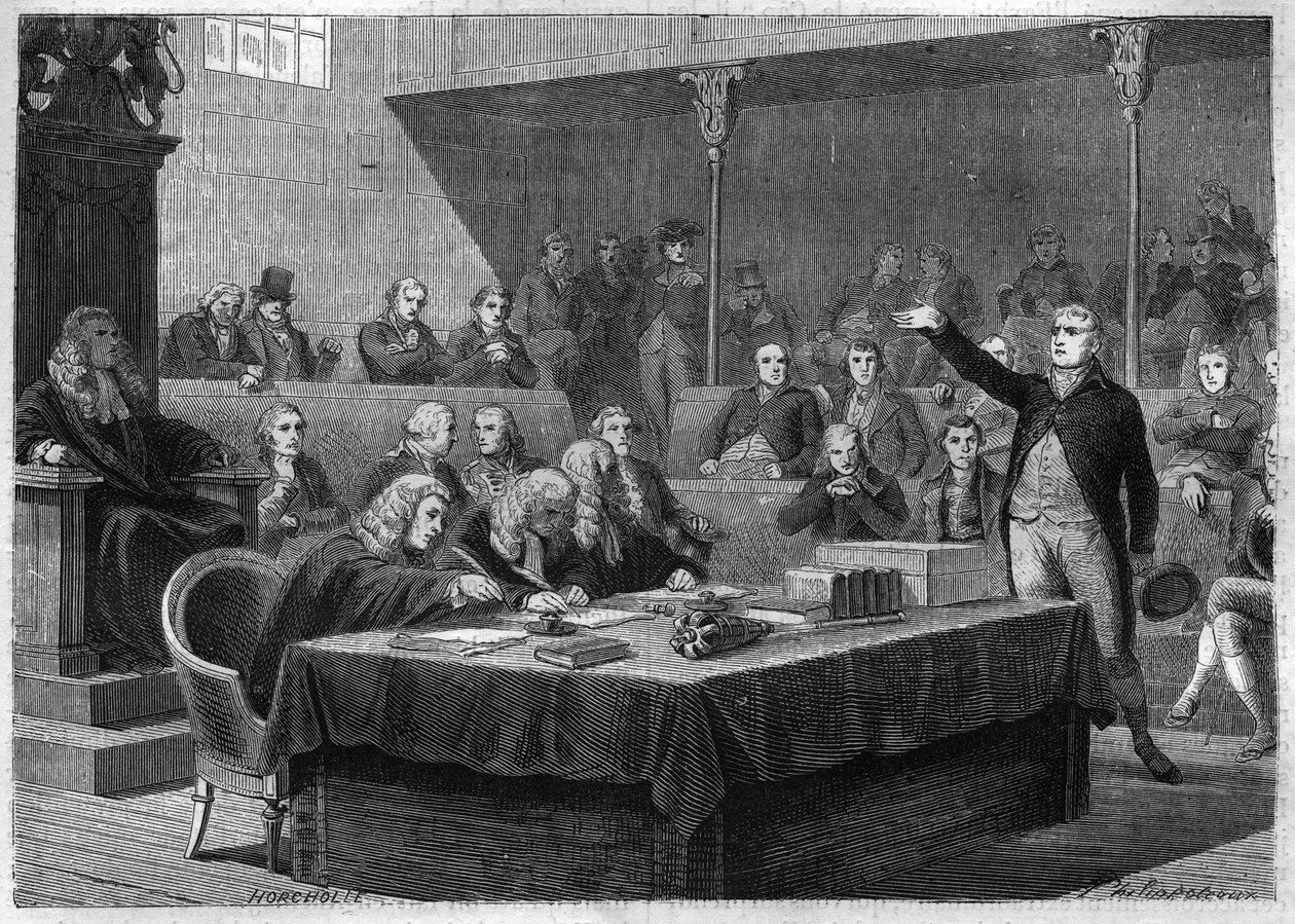 フランスのスイス侵攻に関するフォックス代議士のイングランド議会での演説（1802年11月） - ルイ・アドルフ・ティエール著「領事と帝国の歴史」からのエングレーヴィング - フランスのスイス侵攻に関するフォックス代議士の演説（1802年11月） - 。 作： フランス語学校