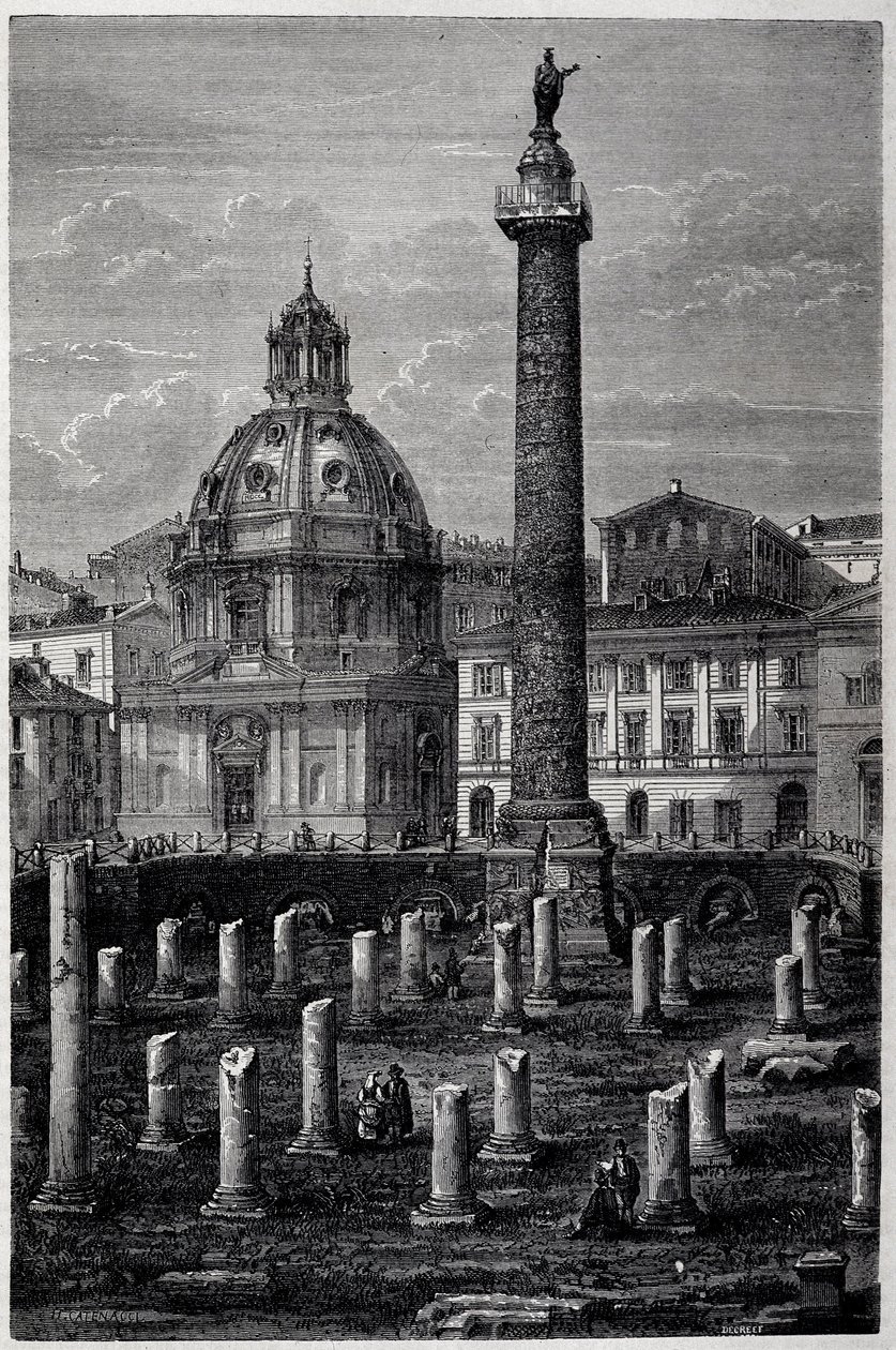 トラヤヌス広場とトラヤヌス柱（Colonna Traiana）とウルピアン寺院（1864-1868年のフランシス・ウェイの航海）-1869年の「ツール・ド・モンド」第2週に登場 作： フランス語学校