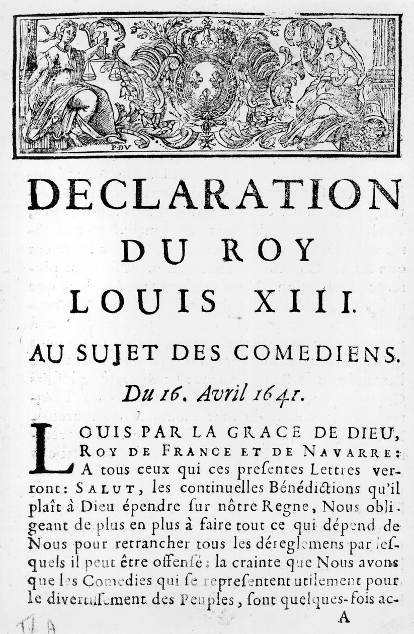 1641年4月16日、コメディアンに関するルイ13世の声明（1601-43） 作： フランス語学校