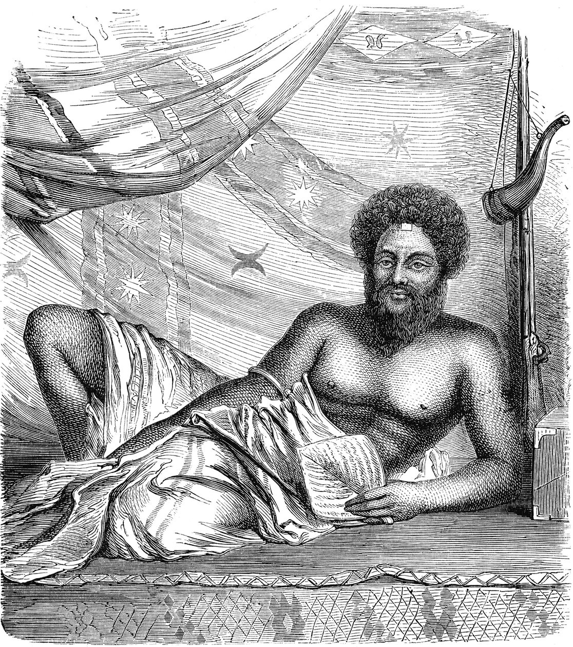 太平洋、ヴィティ諸島（フィジー）の王、タコンバウ。1885年 作： フランス語学校