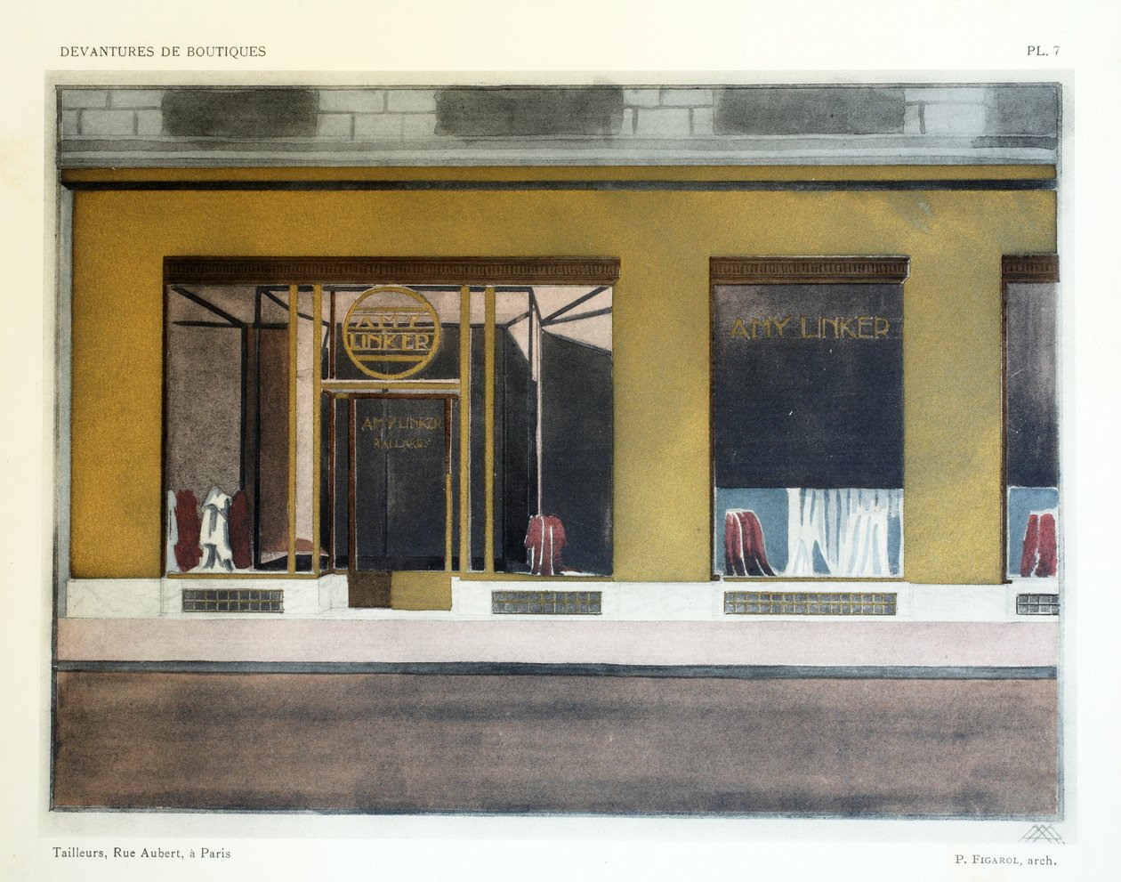 仕立て屋、プレート7、ルイピエールセジール、パリ、1927年のデバンチャーズデブティックからのイラスト 作： フランス語学校