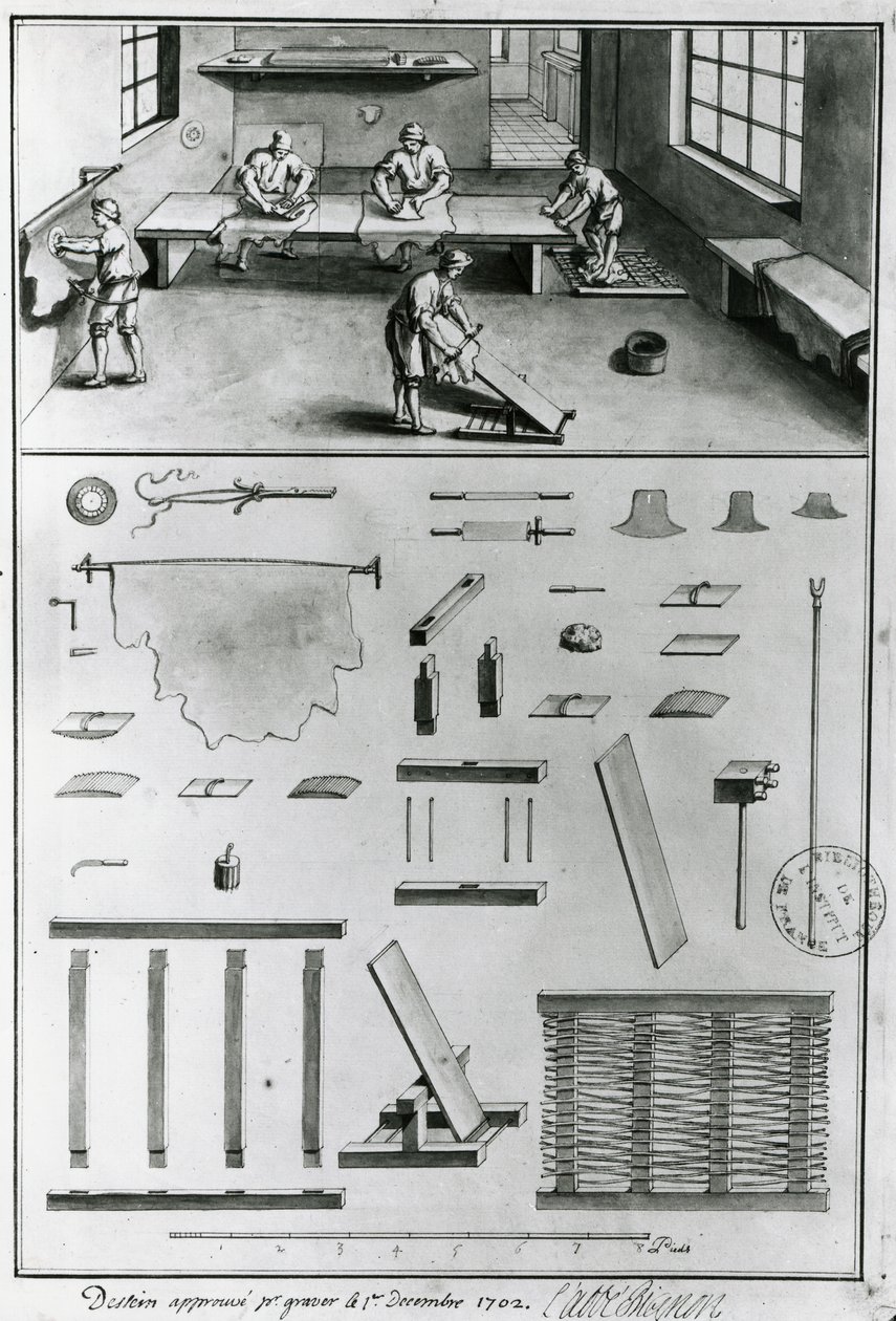 Tanners、Denis Diderot（1713-84）によるArts＆Craftsの説明から、c.1770を発行（b＆w写真） 作： フランス語学校