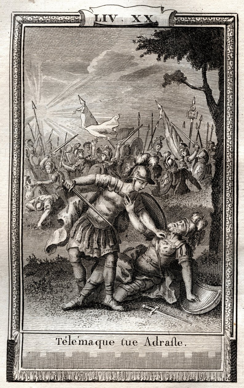 Telemaque tue Adraste - Francois de Salignac de La Mothe-Fenelon dit Fenelonの "Les Aventures de Telemaque, fils d