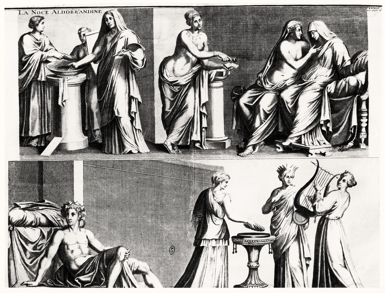 ローマのフレスコ画の後のアルドブランディーニの結婚式（bw print） 作： フランス語学校