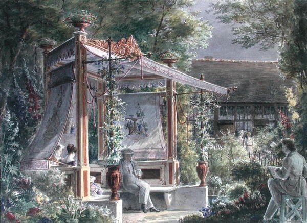 建築家ジャック・イグナス・ヒトルフ（1792-1867）のパリの庭にて（紙にグワッシュ） 作： フランス語学校
