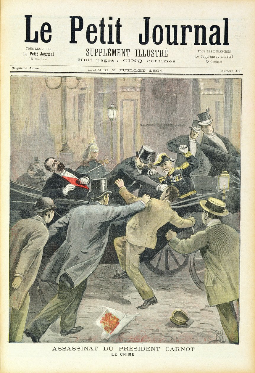 カルノー大統領暗殺、「ルプチジャーナル」より、1894年7月2日 作： フランス語学校