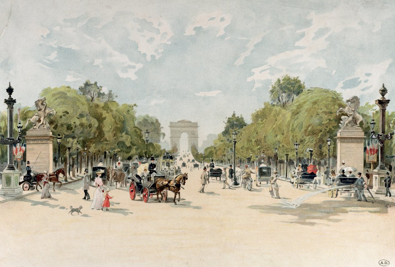 シャンゼリゼ大通り、1895年頃（紙にwc） 作： フランス語学校