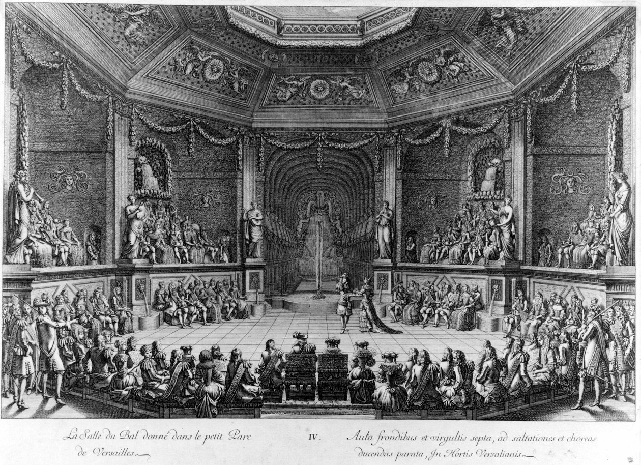 小さなヴェルサイユ宮殿に与えられた舞踏会、1678年のエングレーヴィング。 作： フランス語学校