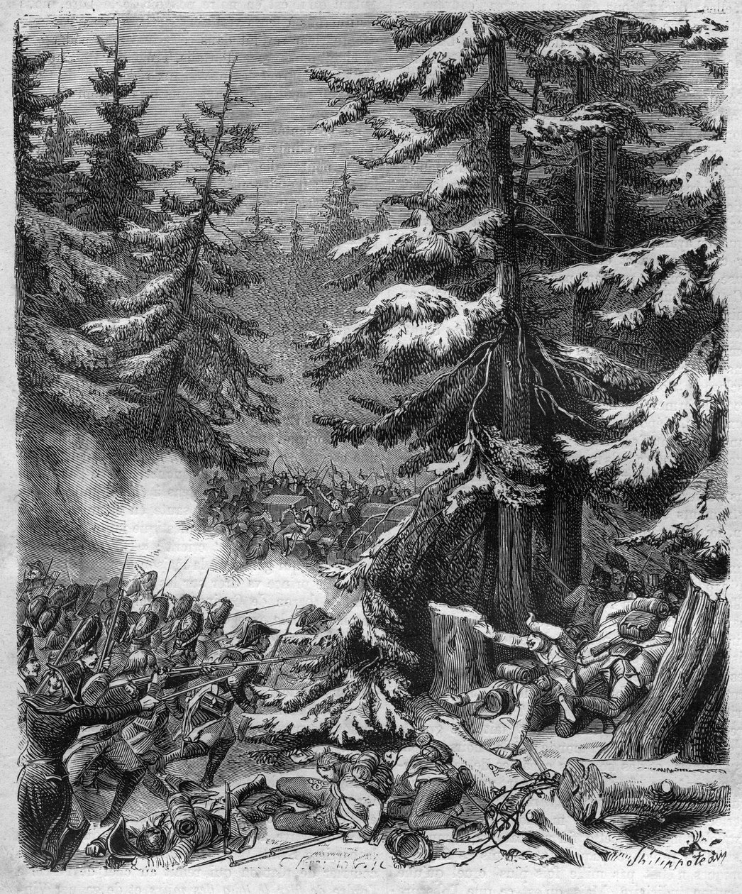 Die Schlacht von Hohenlinden (bei München, Deutschland) am 12. Frimaire, IX (3. Dezember 1800) zwischen den französischen Truppen von General Jean Victor (Jean-Victor) Moreau und den österreichischen und bayerischen Truppen unter dem Kommando von Erzherzog von French School