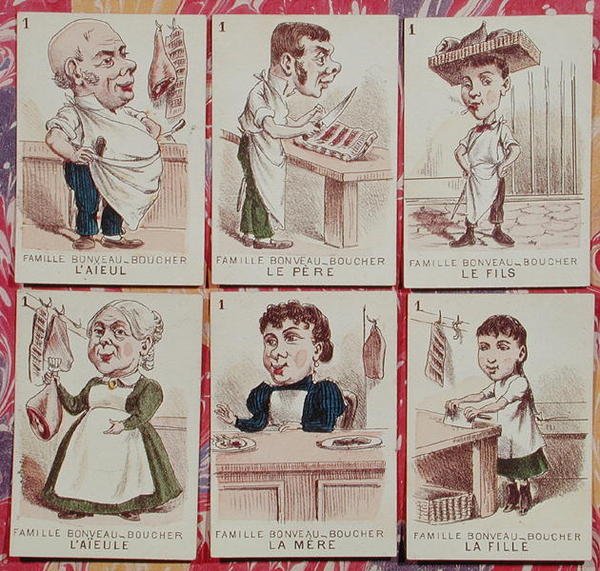 Jeu des Sept Familles」の「The Butcher Family」（カラーリトグラフ） 作： フランス語学校