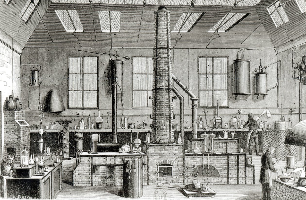 Almanach du Magasin Pittoresque、1870年からのパリの学校の化学実験室 作： フランス語学校
